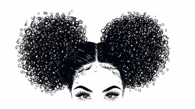 Sticker Zwart-wit tekening van een meisje met krullend haar