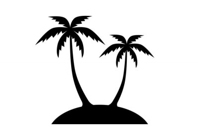 Sticker Zwart-wit tekening van een tropisch eiland met een palmboom