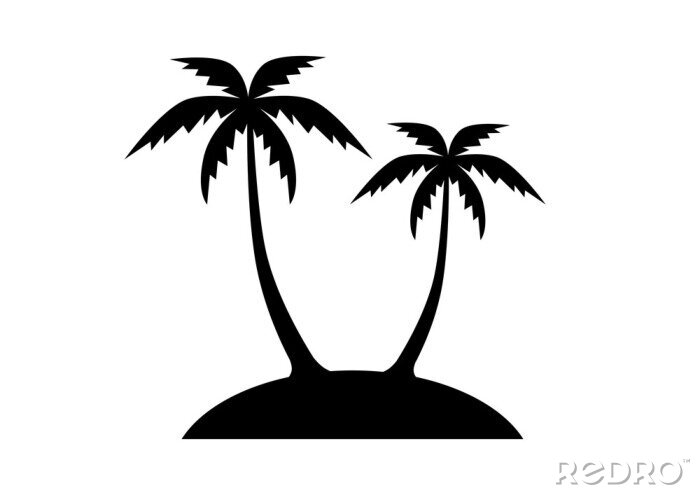 Sticker Zwart-wit tekening van een tropisch eiland met een palmboom