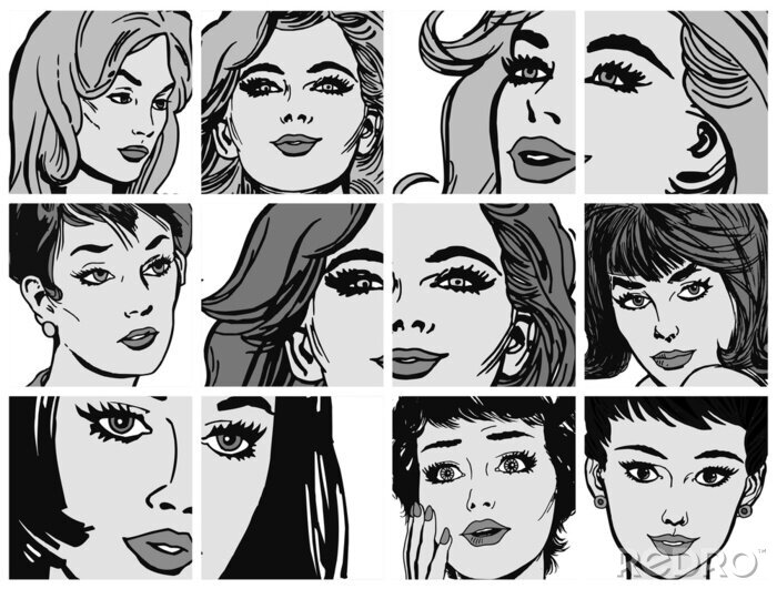 Sticker Zwart-wit van vrouw in pop-art