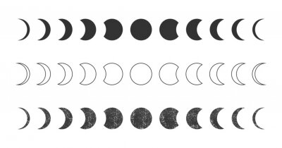 Sticker Zwart-witafbeeldingen die de fasen van de maan weergeven