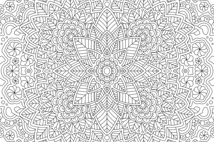 Sticker Zwart-witte bloemenafbeeldingen die op een mandala lijken