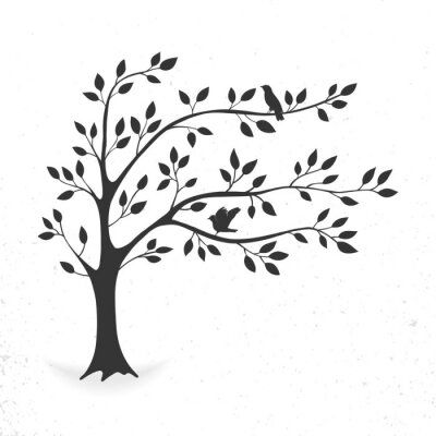 Sticker Zwart-witte boom met zittende vogels