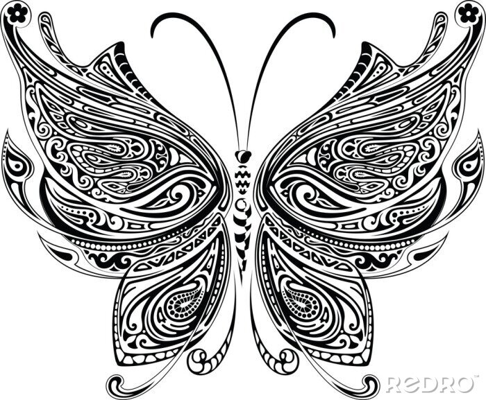 Sticker Zwart-witte decoratieve vlinder