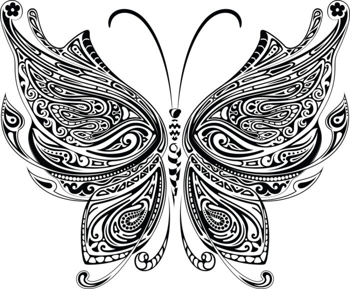 Sticker Zwart-witte decoratieve vlinder