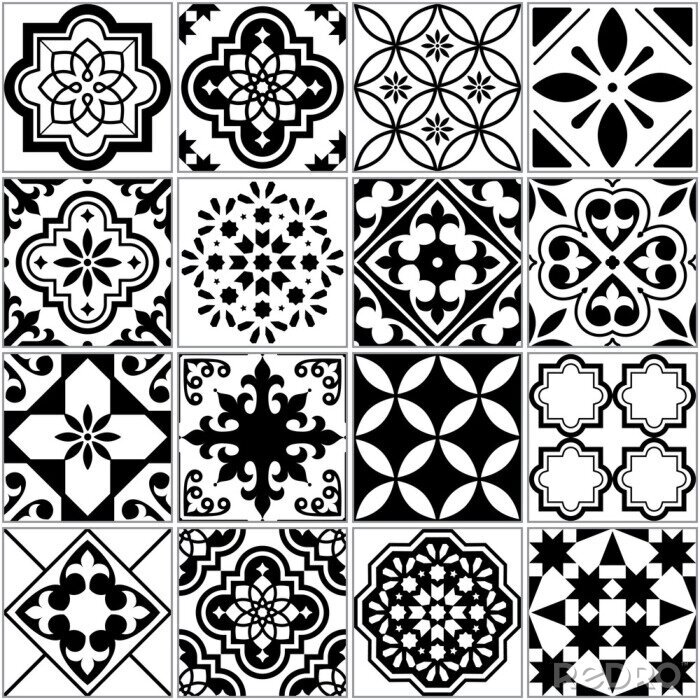 Sticker Zwart-witte Portugese tegels