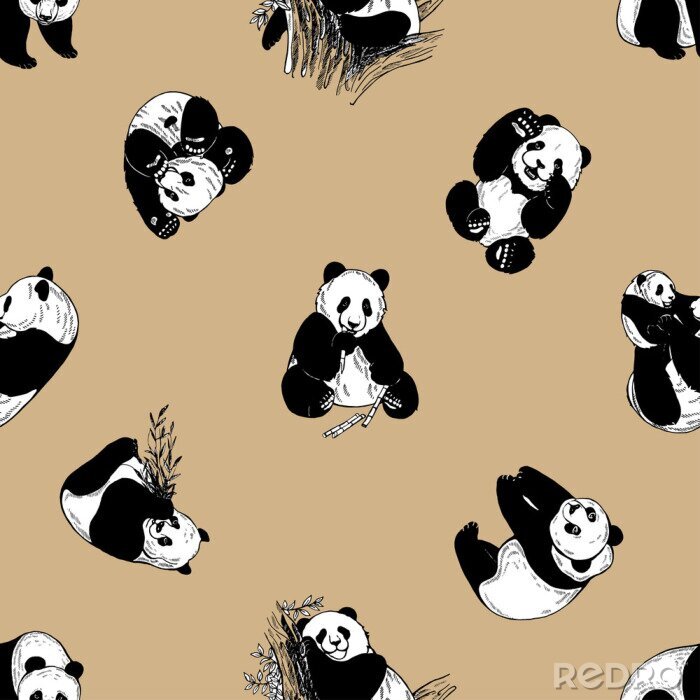 Sticker Zwart-witte teddyberen op een beige achtergrond