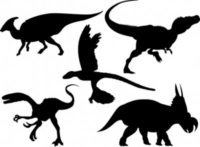 Sticker Zwarte contouren van dinosaurussen op een witte achtergrond