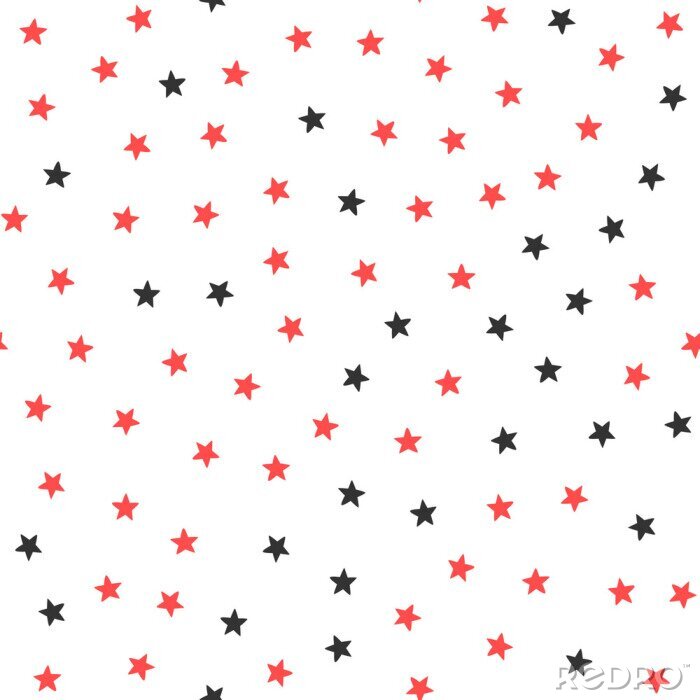 Sticker Zwarte en rode sterren op witte achtergrond. Naadloos patroon.