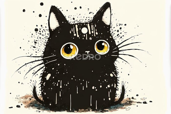 Sticker Zwarte kat met grote ogen