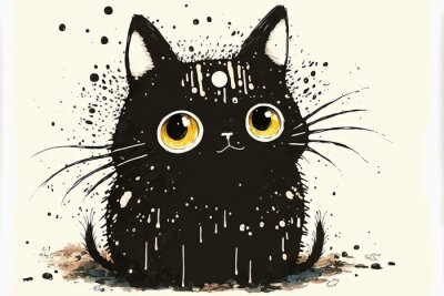 Sticker Zwarte kat met grote ogen