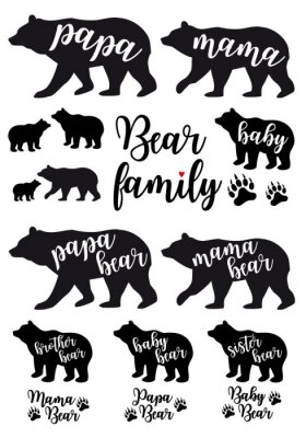 Sticker Zwarte tekeningen van beren met bijschriften
