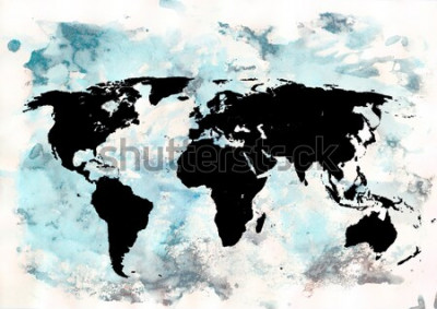 Sticker Zwarte wereldkaart op een abstracte achtergrond